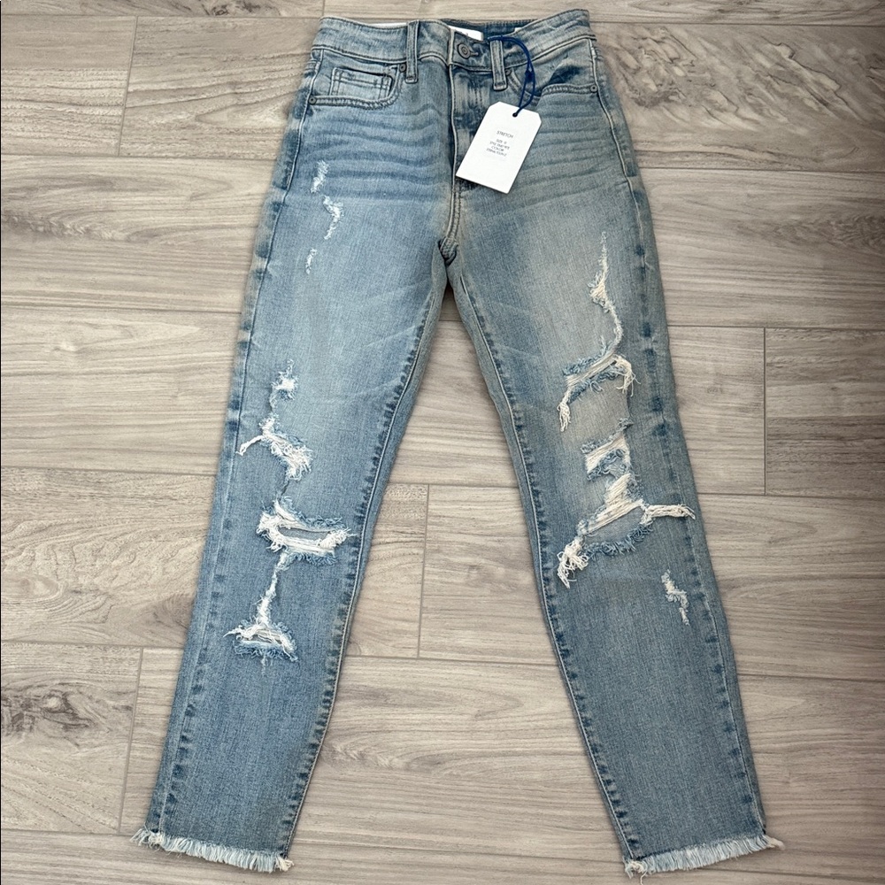 Tobi Light Blue Distressed Ankle Jeans